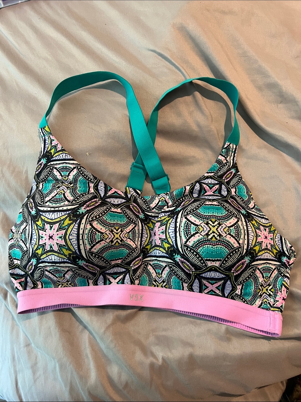 Victoria's Secret VSX sport Teal, Pink & Black Geometric Sports Bra